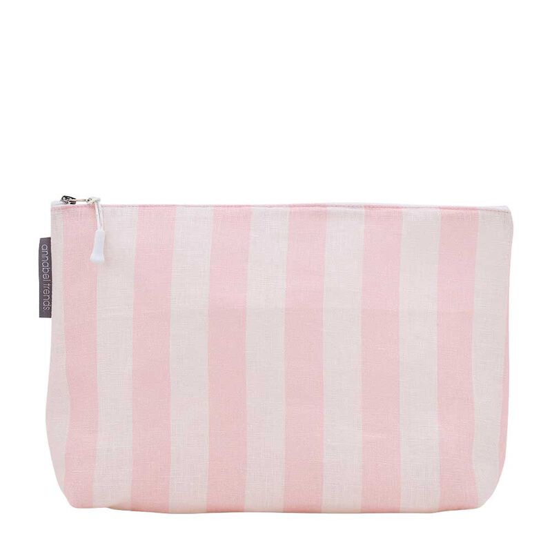 Annabel Trends Linen Cosmetics Bag Large - Pink Stripe image number 0